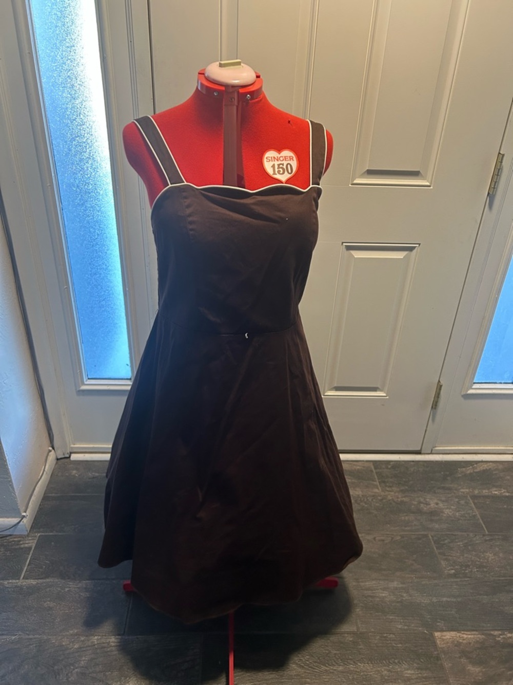 Women’s Brown Swing Dress with Contrast Trim